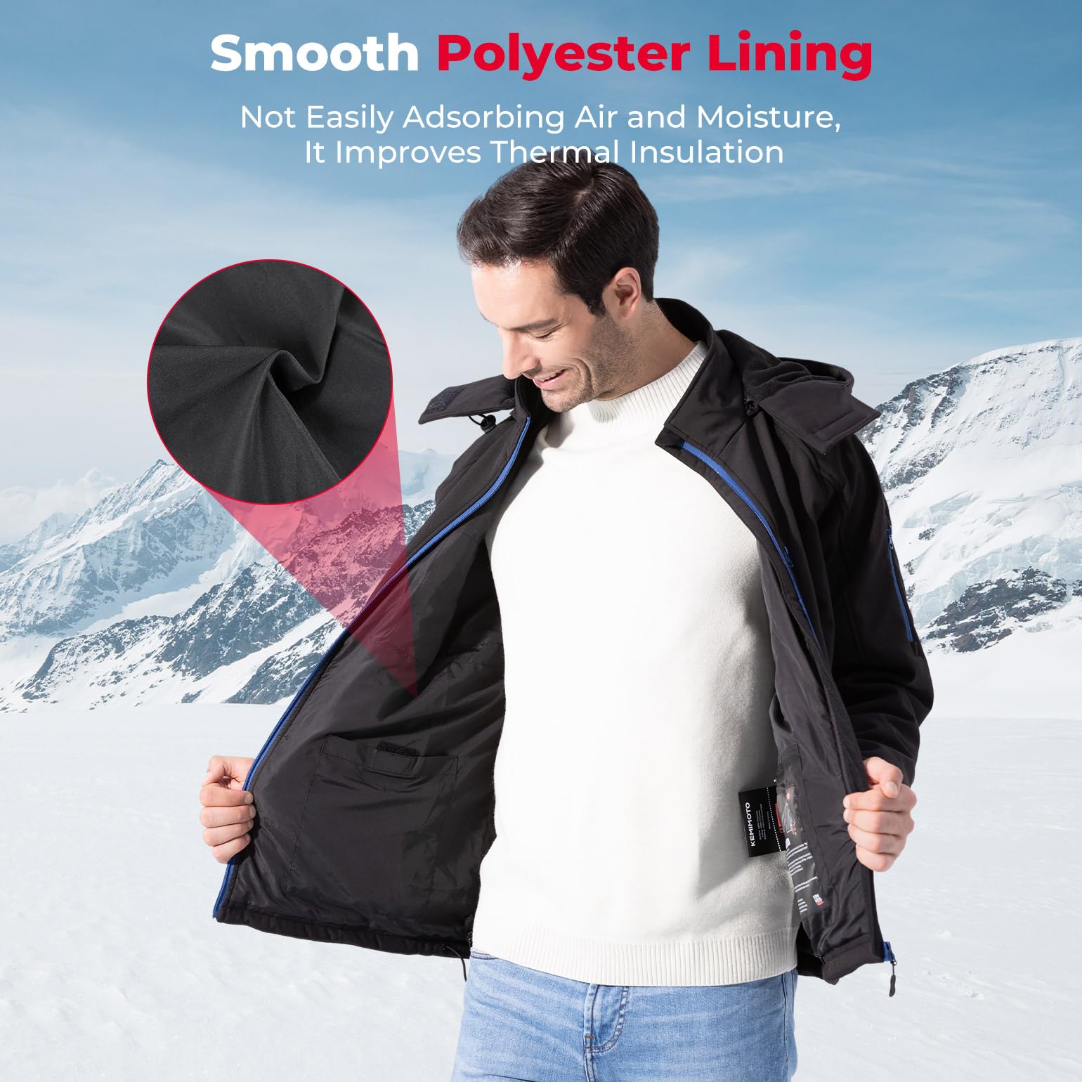 KEMIMOTO Chaqueta calefactable para hombre con 4 zonas de calentamiento, chaleco térmico con batería externa de 9600 mAh, 3 niveles de calor ajustables, chaleco térmico eléctrico con USB, para esquí,