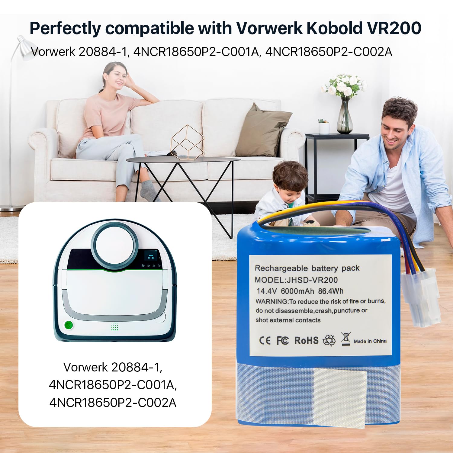 Batteria 6000 mAh compatibile con aspirapolvere Vorwerk Folletto VR200 Home Cleaner Robot domestico