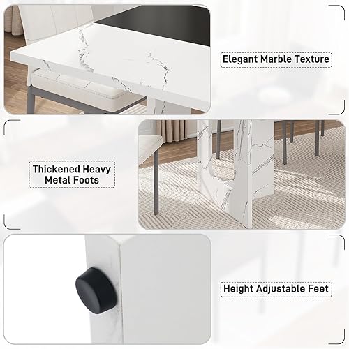 Miniatura 6 de Mesa de comedor rectangular de 71 pulgadas para 6-8 personas, mesa de cocina de madera de granja con patas de madera, mesa de cocina central de