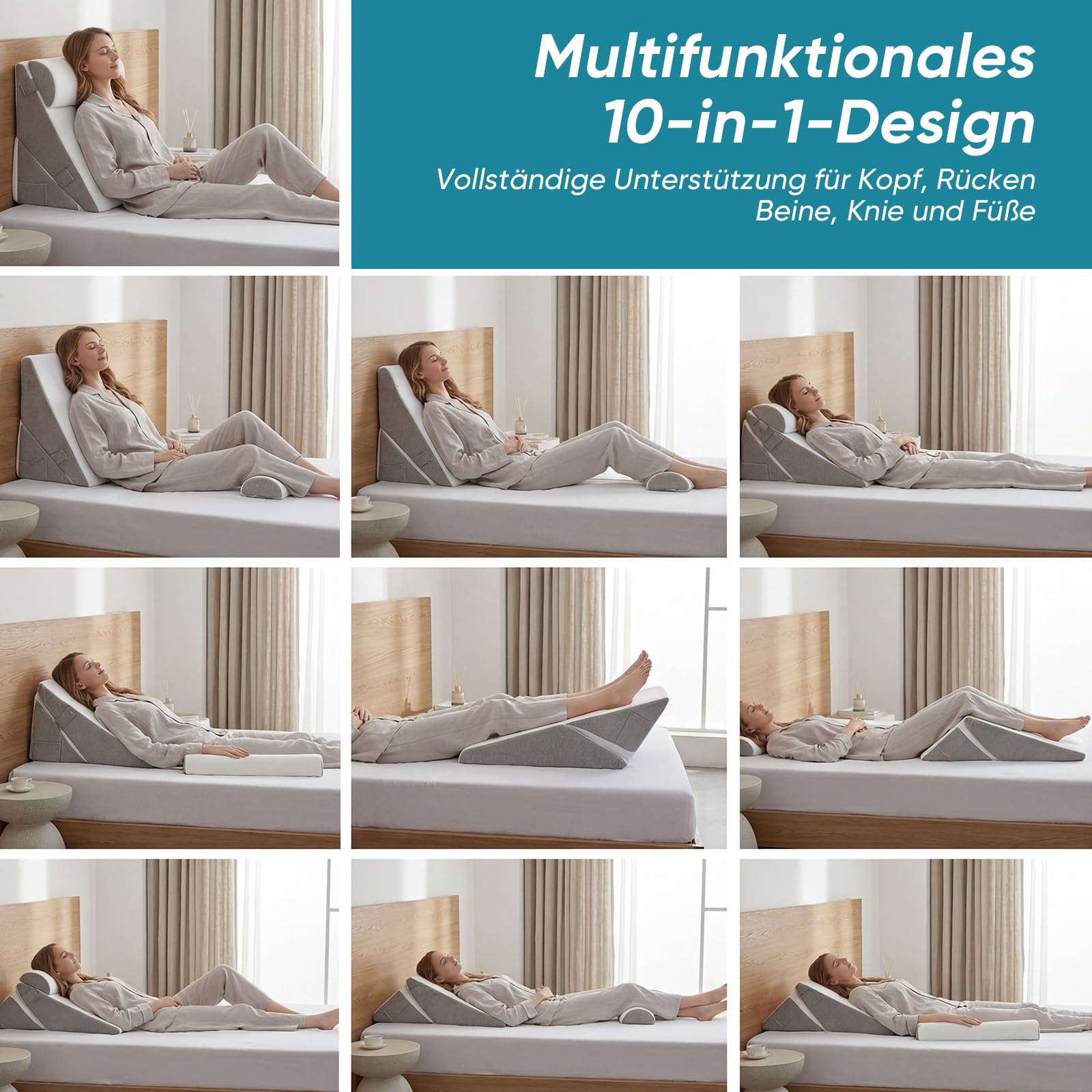 Juego de 3 cojines ortopédicos de cuña de altura ajustable de 9/12 pulgadas para apoyo postoperatorio para aliviar el reflujo, cojín de espalda, cojín de lectura para cama y sofá