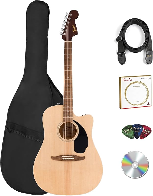 Redondo CE Dreadnought Acoustic-Electric Guitar - Natural Bundle with Gig Bag, Strap, Strings, Picks, and Austin Bazaar Instructional DVD