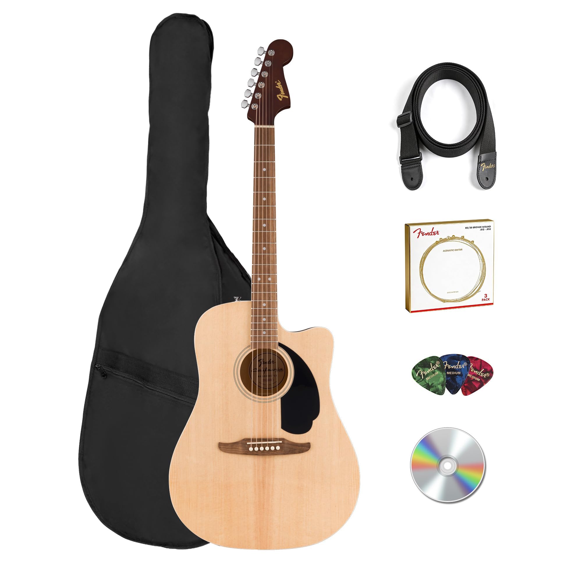 Fender Redondo CE Dreadnought Acoustic-Electric Guitar - Natural Bundle with Gig Bag, Str…