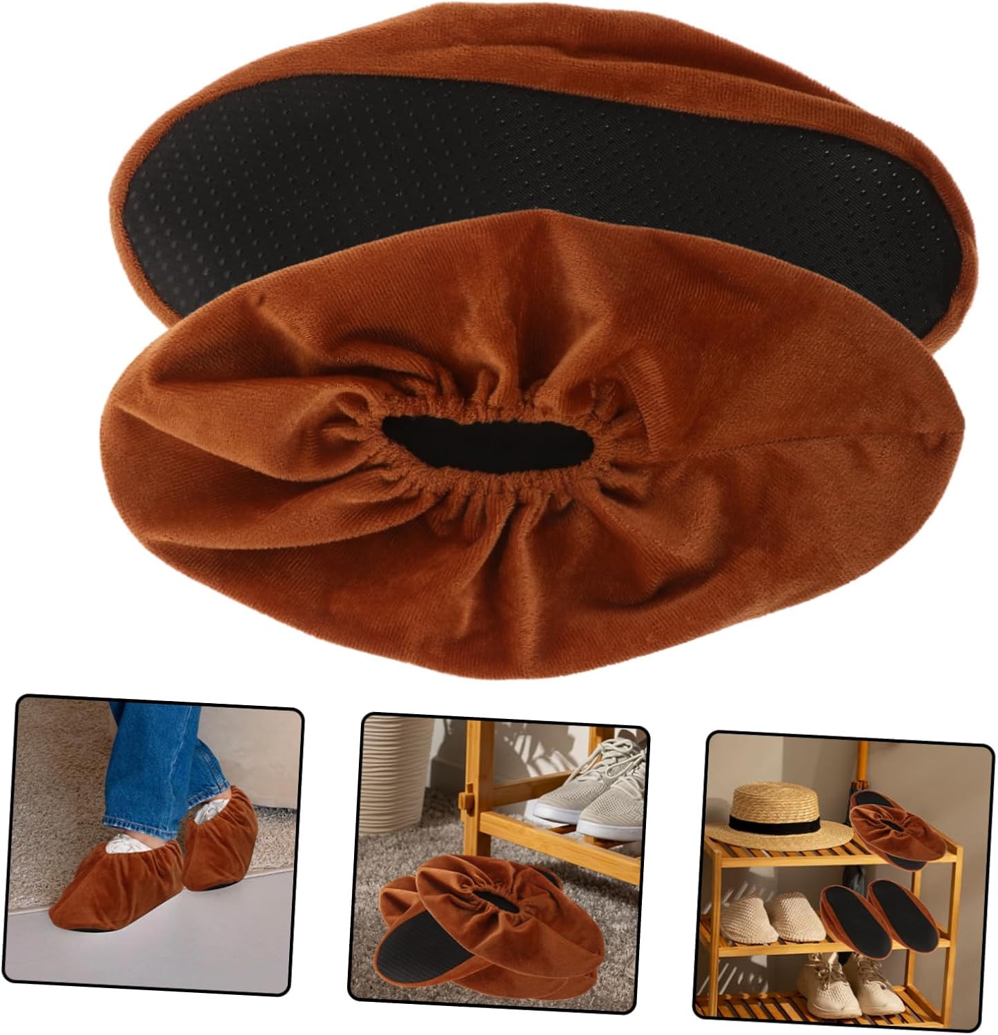 WOONEKY 2pairs Bowling Shoe Covers Non-Slip Durable Indoor Protectors for Carpet Floors Machine Washable Warm Shoe Slip Covers Brown for Adults