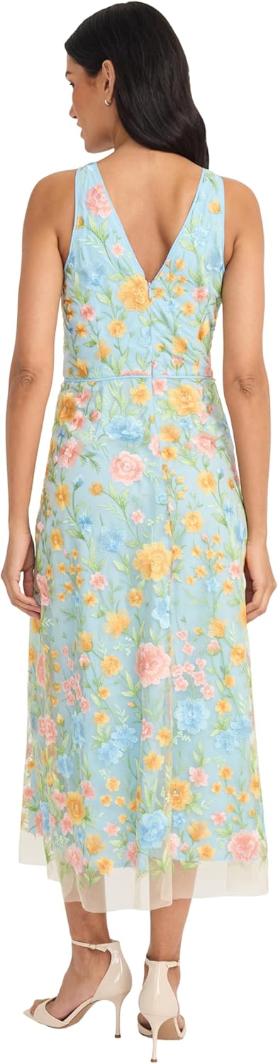 Maggy London Womens Embroidered Women's High Neck Tea Length Special Occasion Midi - Formal Evening Party Cocktail Dress - Image 3