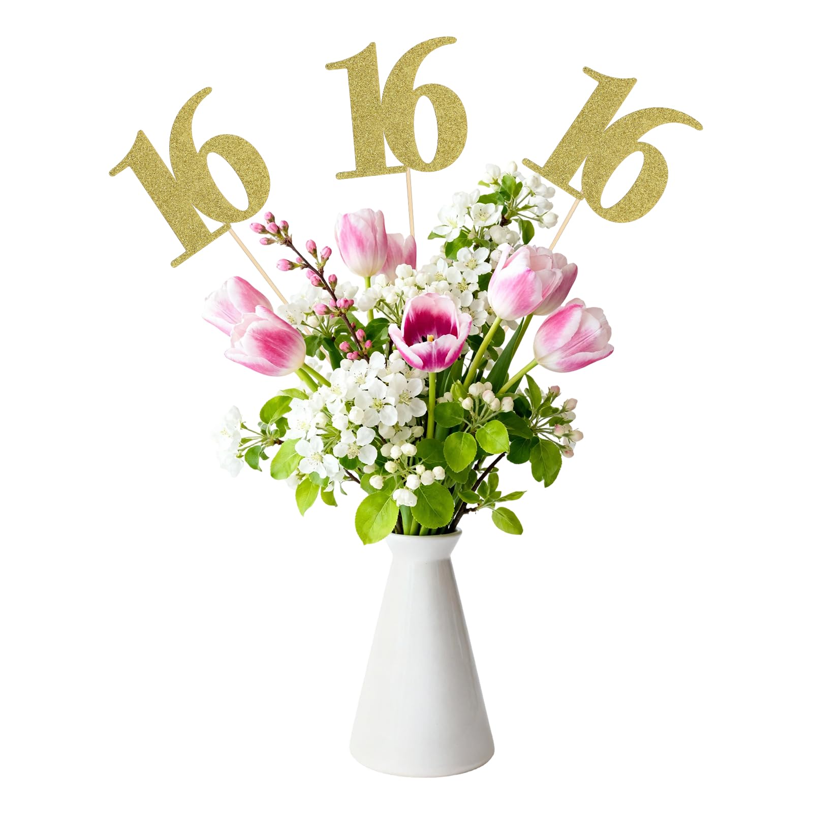 sourcing map 12Pcs 16th Birthday Centerpiece Sticks, Glitter Cupcake Picks Glitter Cupcake Toppers Number Cake Toppers for Birthday Party Anniversary Decoration, Gold — image 1