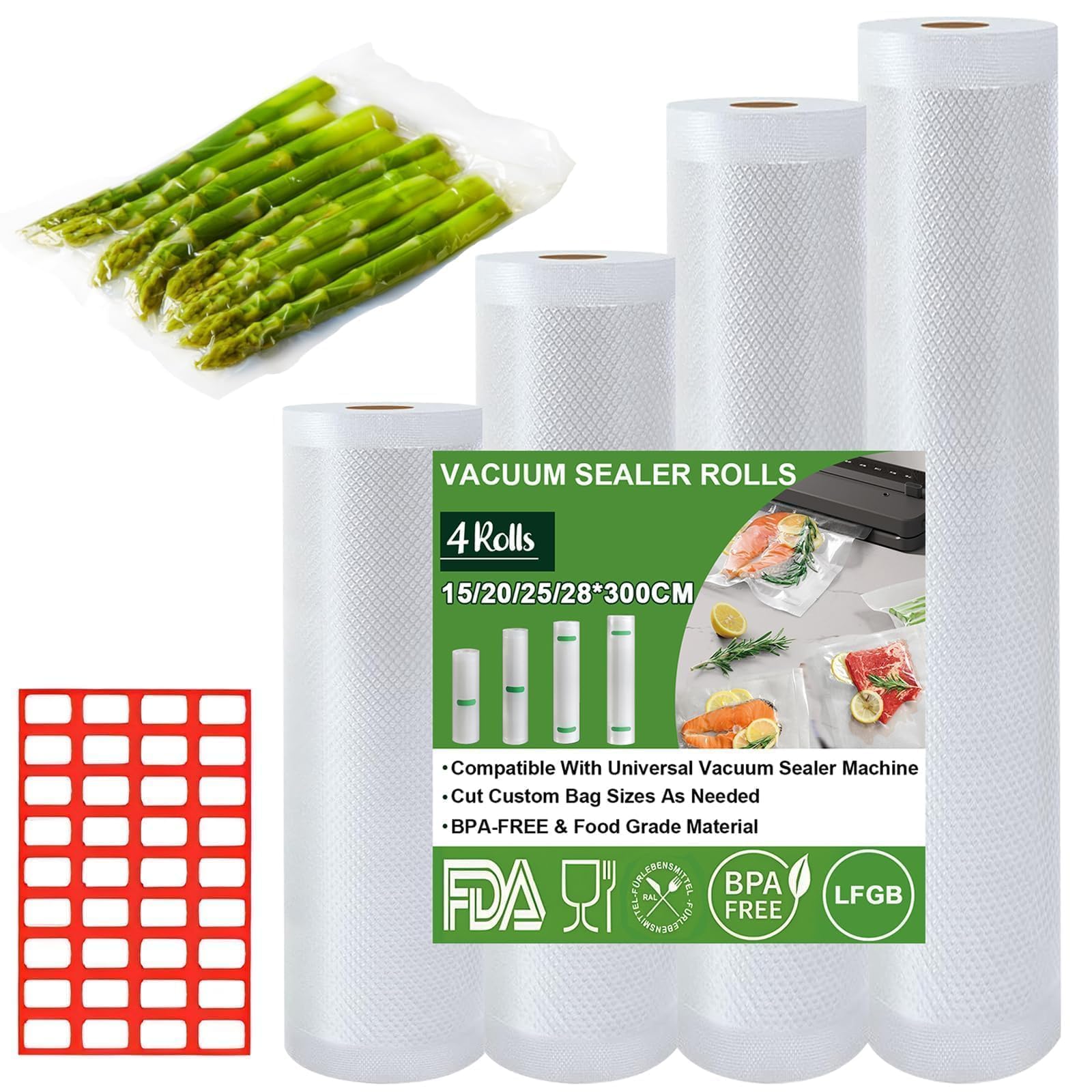 Sac Sous Vide Alimentaire 9 Rouleaux - Film 15/20/28cm X 300cm - Approuvé FDA Sans BPA
