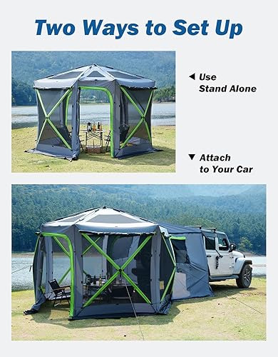 Miniatura 2 de JOYTUTUS Dual-Use Pop up SUV Tents for Camping, 10x10.5 Ft Big Space 2 Rooms Car Tent, SUV Tailgate Tent for Family Camping, 5 Sides Canopy,