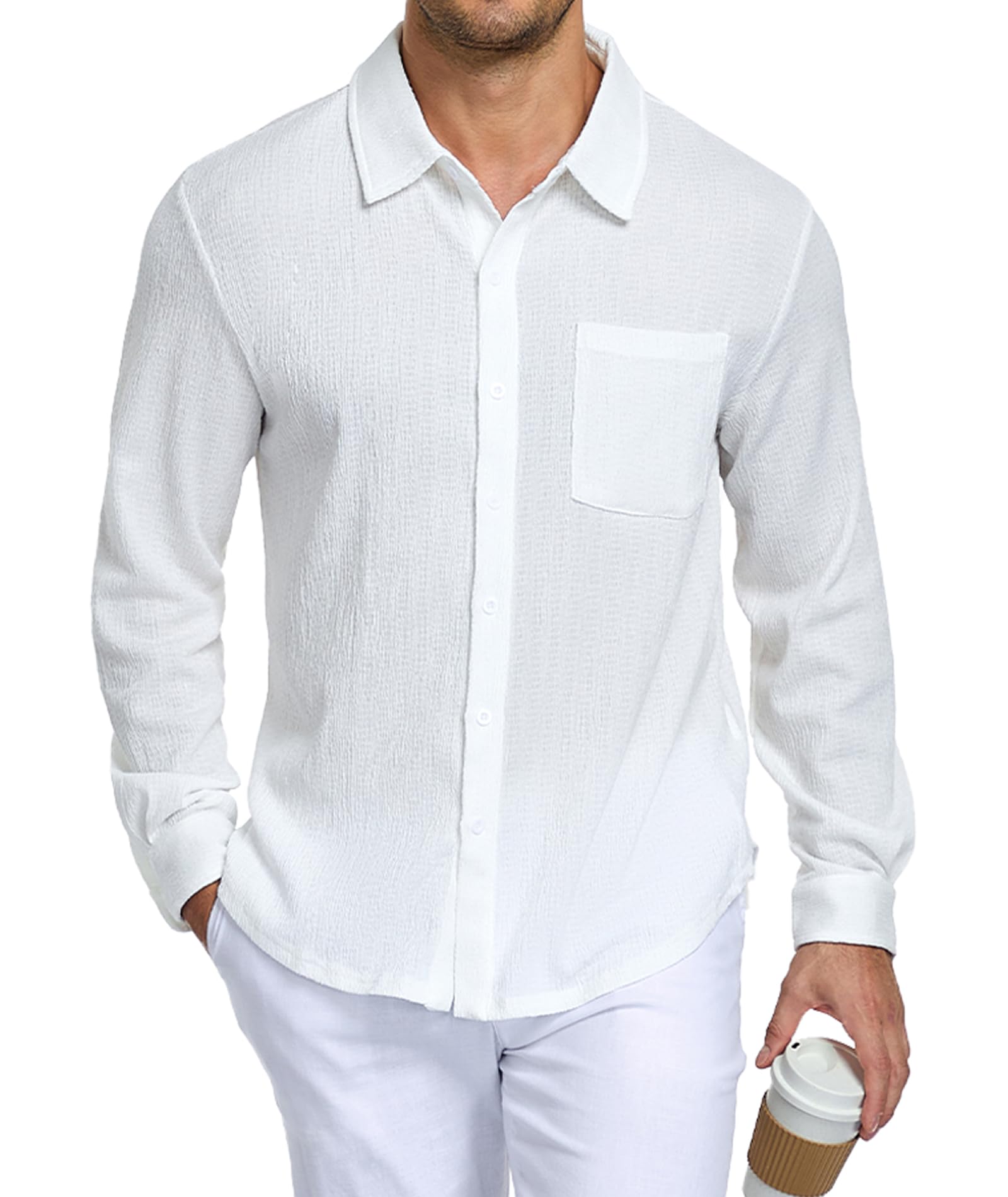 YTD Mens Casual Button Down Shirts Long Sleeve Dress Business Shirt with Pocket
