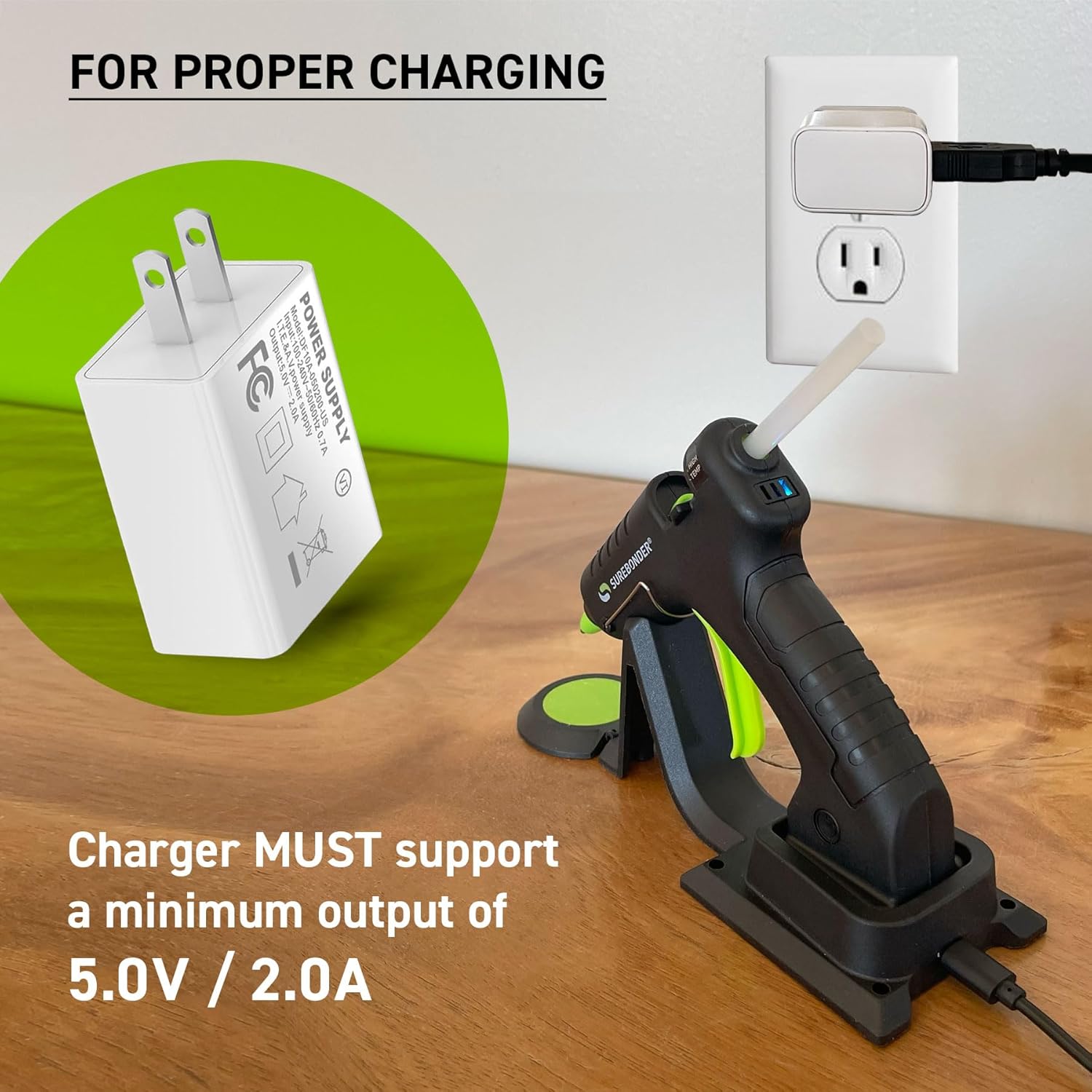 Surebonder EverCharge Cordless Mini Glue Gun with USB-C Rechargeable Battery with Charging Base, Precision Tip, High Temp Hot Glue Gun for Crafts & DIY