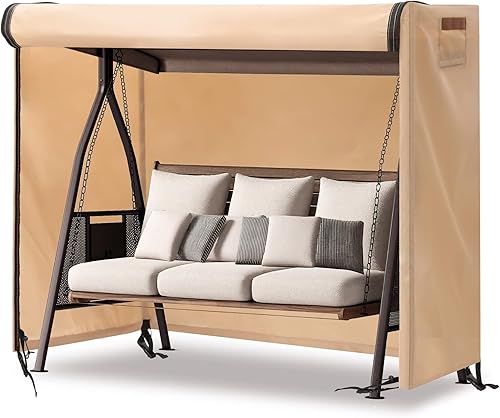 Miniatura 9 de 3 Triple Plazas Hamaca al aire Patio Swing, diseño de silla, resistencia al agua, resistente al agua, color beige