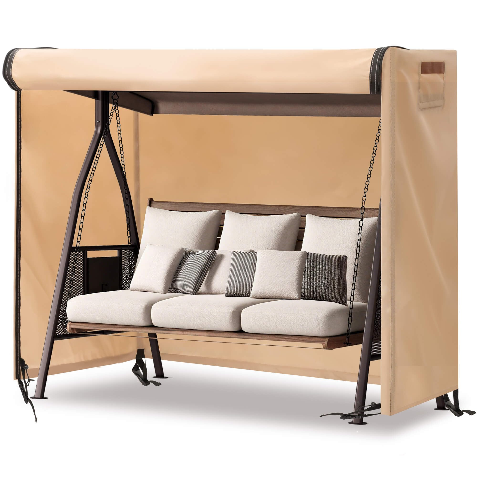 Outdoor Swing Covers for Patio Swing 3 Seater, 87" L x 49" D x 67" H, 3 Seat Cover Waterproof, Porch Patio Canopy Cover, Windproof UV Resistant All Weather Protector - Beige