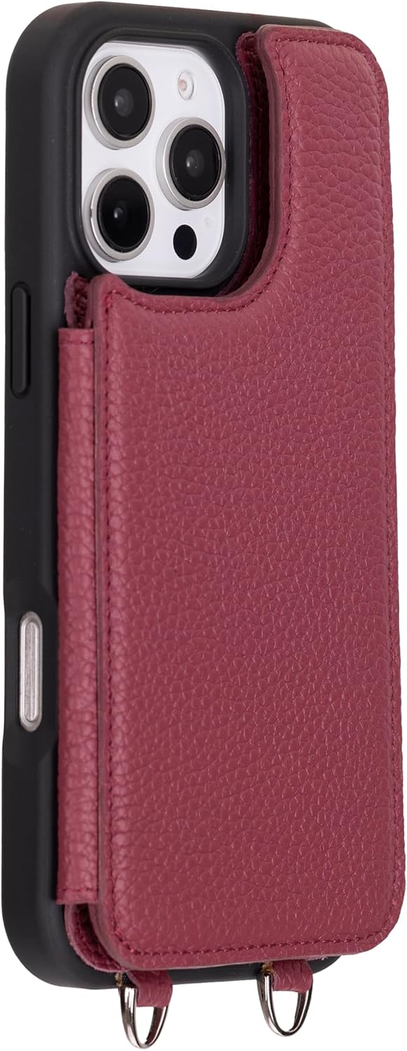 Bayelon Crossbody Case for iPhone 16 Pro Max, Full Grain Leather Crossbody Phone Case with Strap, iPhone 16 Pro Max Leather Wallet Case, Card Holder, Phone Lanyard, Gift for Women (Burgundy)