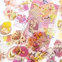 50pcs Pink Envelope Flower Stickers - Aesthetic Gilding PET Transparent Decals for Water Bottles, Laptops, Scrapbooks, Diaries & Phones - Ideal Women Gifts