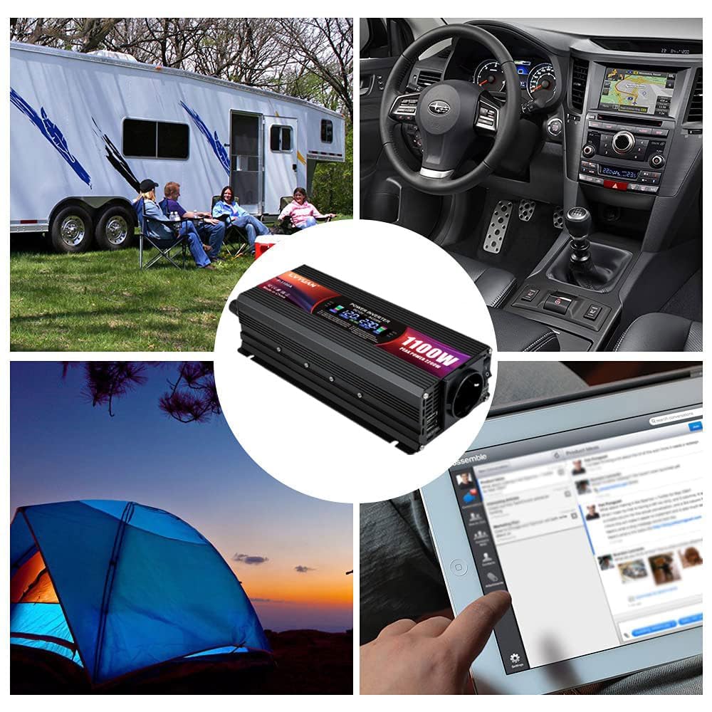 LVYUAN Inversor CC 12V a 220V 230V 1100W/ 2200W Convertidor de Corriente Transformador 2 Puertos USB/enchufes UE