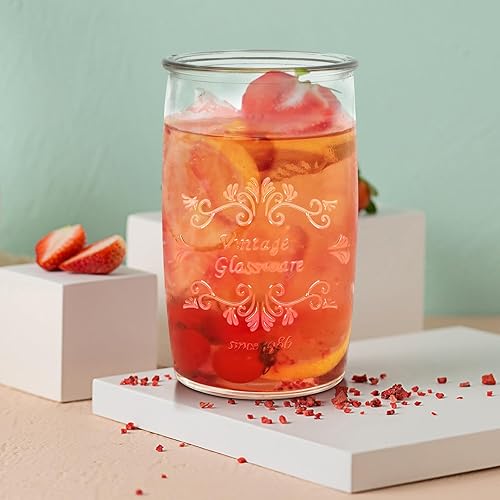 Miniatura 8 de Juego de 6 vasos vintage hechos a mano artesanal, cristalería transparente de 20 onzas para bebidas, cerveza, cócteles y bebidas