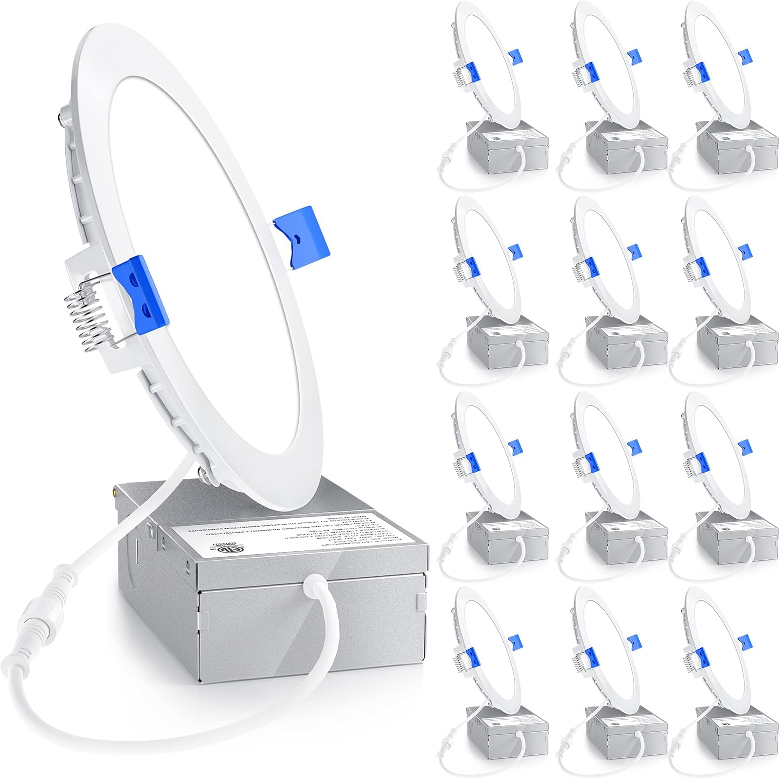 Ensenior 12 Pack 6 Inch LED Recessed Light, Dimmable, 5000K Daylight, 1200LM High Brightness, 12W 120V, Damp Rated, ERL-12X-ETL, Ultra-Thin Canless Wafer Light - ETL & FCC & IC