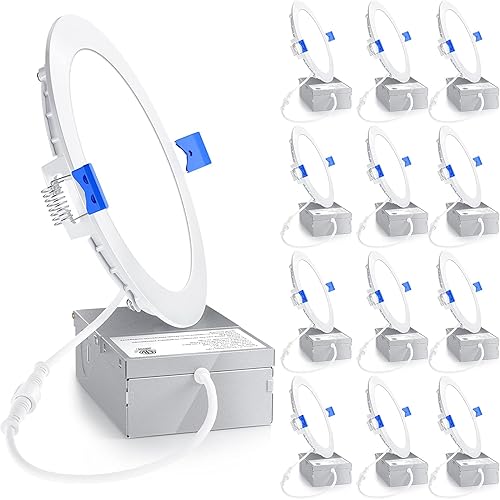 Vista 24 de Ensenior Paquete de 12 luces LED empotrables de 4 pulgadas, regulable, blanco transparente de 6000 K, 750 lm de alto brillo, 9 W 120 V, 2 pines