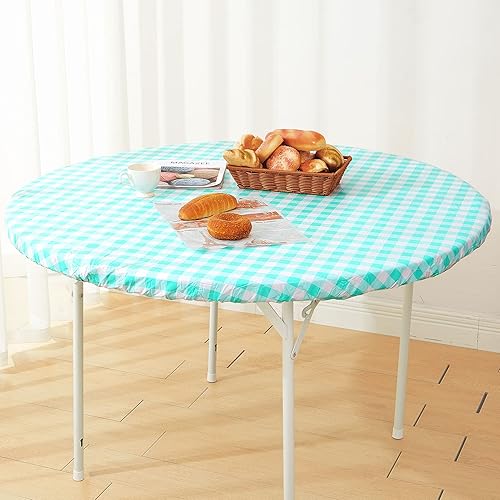 Miniatura 2 de Mantel rectangular elástico ajustable de 45 a 56 pulgadas, mantel de vinilo impermeable a prueba de derrames, estampado a cuadros grises con franela