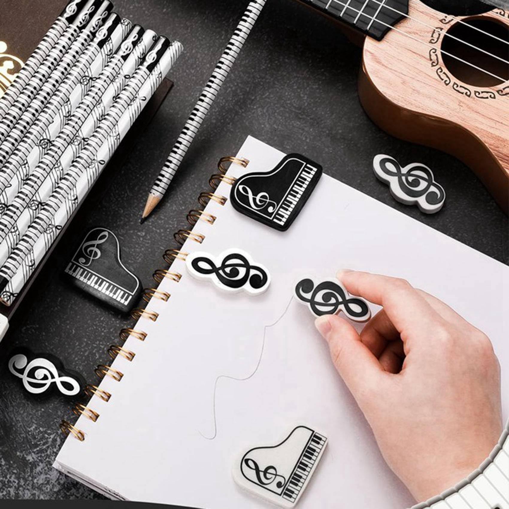 rieder Matite musicali con note musicali a tema musica, matite in legno, confezione grande, tastiera, matite divertenti, gomme, regalo (48 pezzi