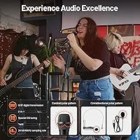 Vista 2 de Sistema de micrófono inalámbrico de 4 canales, juego de micrófono inalámbrico UHF con frecuencias de 4x10, 200 pies, 2 micrófonos dinámicos de mano