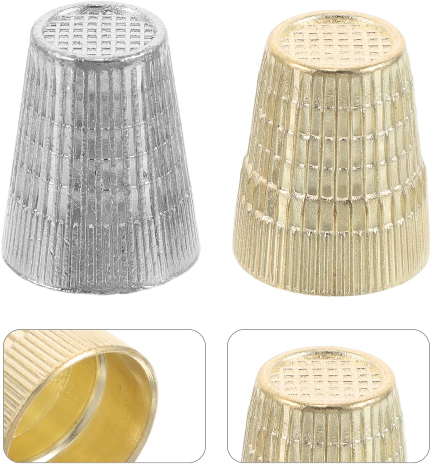 WOFASHPURET 6pcs Metal Sewing Thimble Set with Finger Guards for Hand Sewing and Quilting Vintage Style Finger Caps Protectors Gold and Silver for DIY Needlework