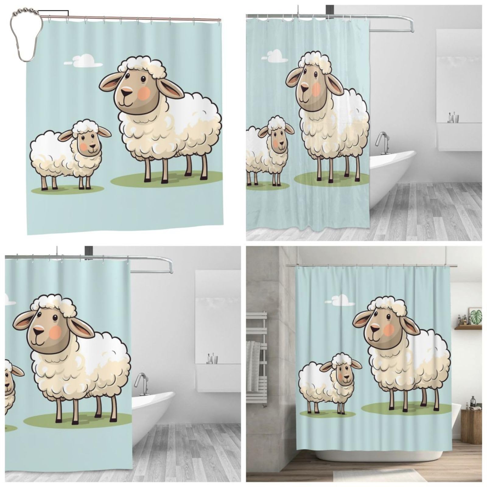 Rideau de douche imperméable contre les moisissures tissu lavable motif mouton