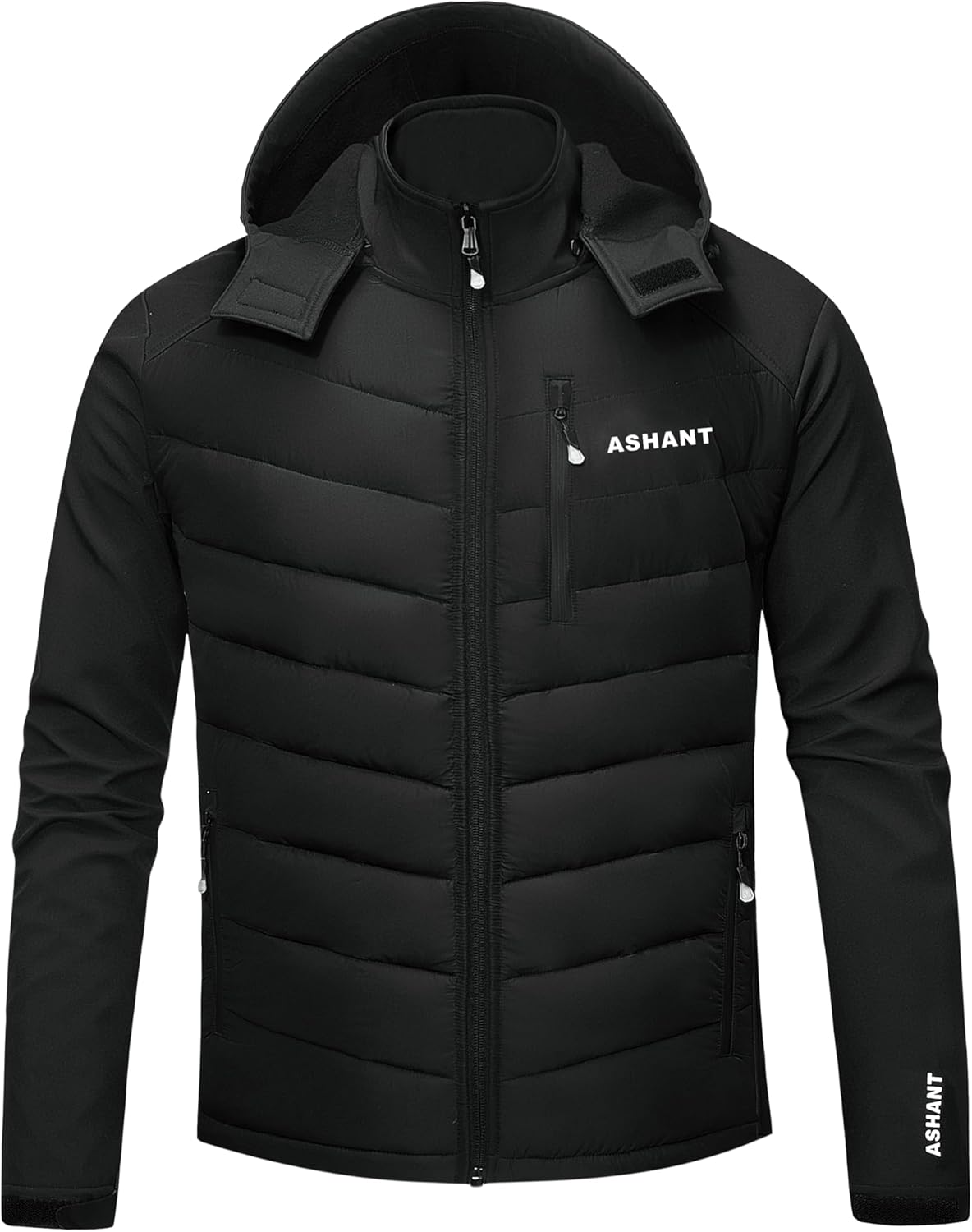 ASHANT Men's Active Softshell Jacket,Insulated hooded Jacket Thermal Winter Coat for Running Hiking(L)