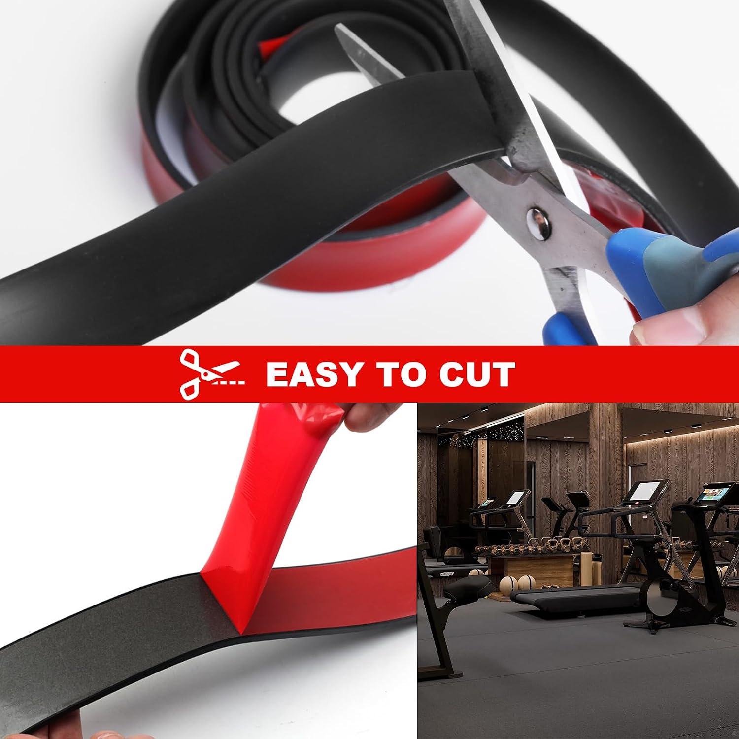 Rubber Strips with Adhesive Backing, 1" W x 1/8" T x 10' L Solid Neoprene Rubber Sheets, Rolls & Strips for DIY Warehouse Flooring, Gasket, Pads, Padding, Matting, Crafts Protection