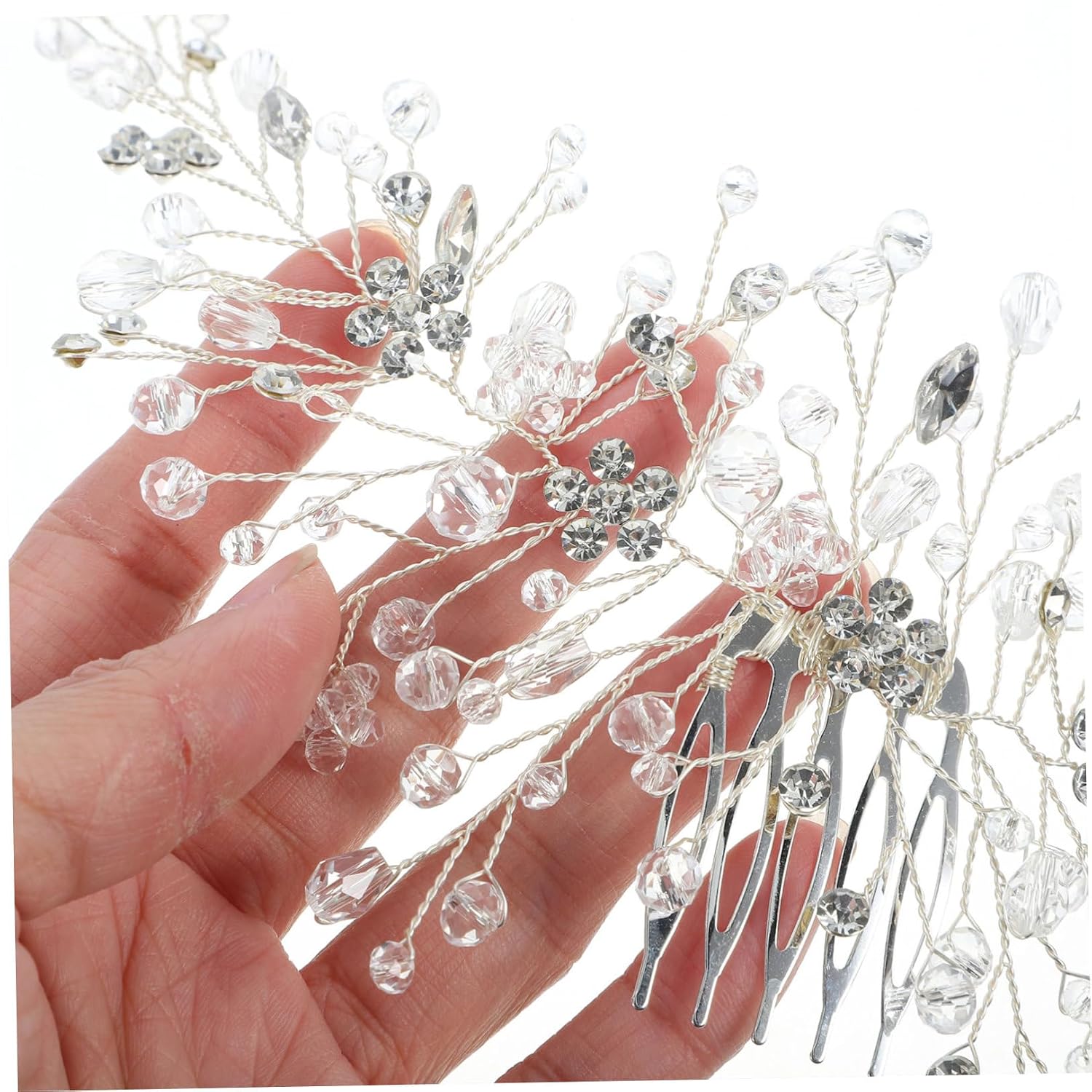Cabilock Bridal Hair Accessories Fade-resistant Design Silver Rhinestone Comb 2pcs with Sparkling Crystal Accents, Zinc Alloy Material for Brides for Engagements and Formal Events