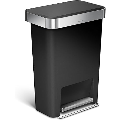 simplehuman Hybrid Step Can, 45L / 12 Gallon Rectangular Kitchen Trash Can, Liner Rim System, Liner Pocket®, 150,000-Step Pedal, Lid Shox® Silent Close, Black Plastic