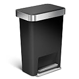 simplehuman Hybrid Step Can, 45L / 12 Gallon Rectangular Kitchen Trash Can, Liner Rim System, Liner Pocket®, 150,000-Step Pedal, Lid Shox® Silent Close, Black Plastic