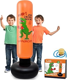 Dinosaur Punch Bag - Inflatable Standing Punch Bag for Boys Children 140 cm Karate Taekwondo Kick Training Instant Rebound Standing Punch Bag Birthday Christmas Gift