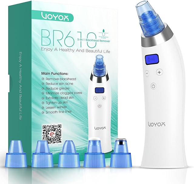 VOYOR Blackhead Remover Vacuum Suction Facial Pore Cleaner Electric Acne Comedone Extractor Kit with 5 Microcrystalline Head LCD Screen for Women and Men Black Heads Extraction BR610