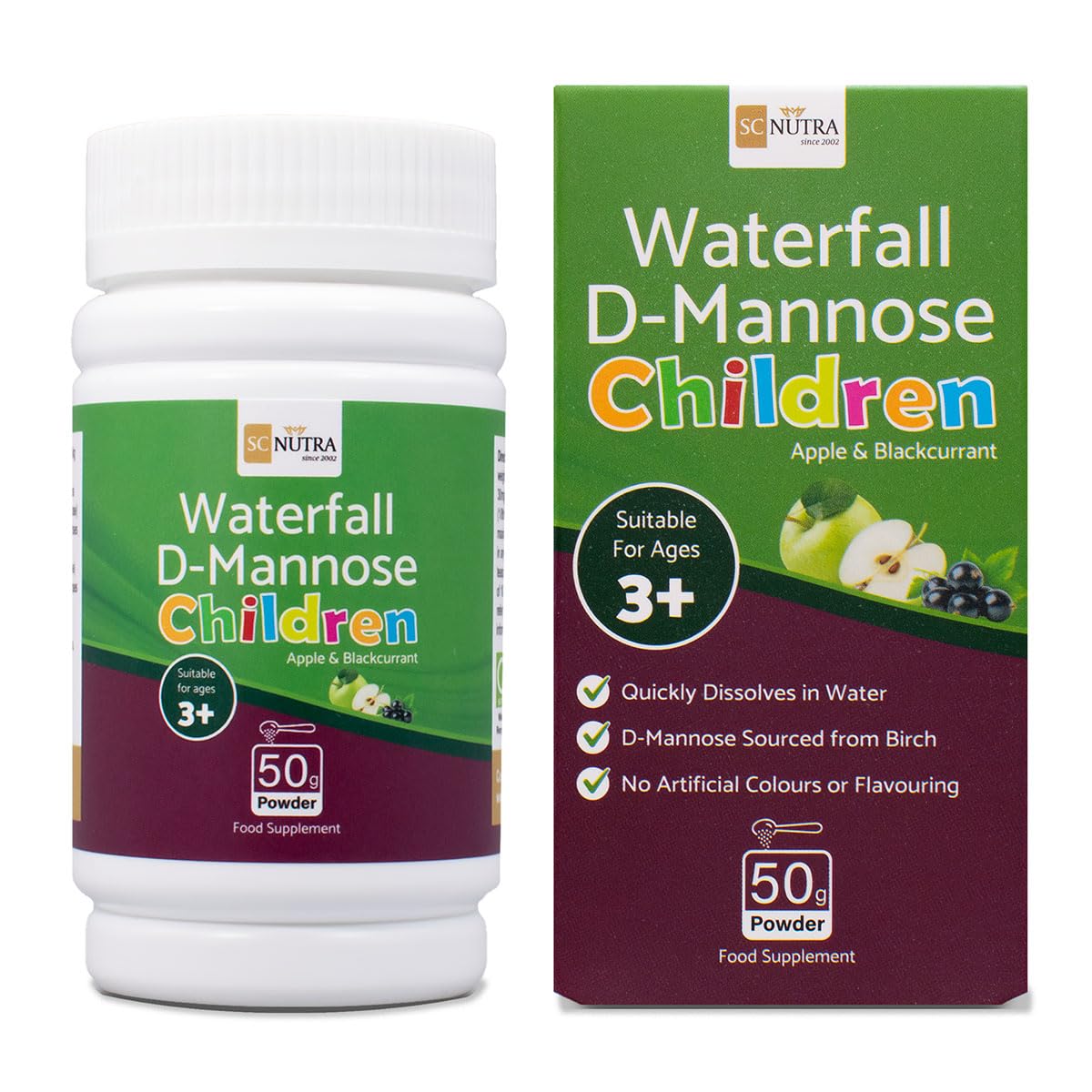 Wasserfall D-Mannose Kinder - Apfel & Schwarze Johannisbeere - Infant D-Mannose - Geeignet für Mädchen & Jungen ab 3+ SC Nutra (Sweet Cures)
