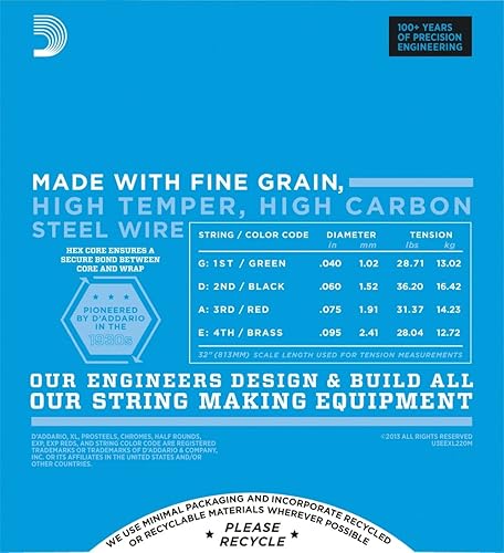 Miniatura 67 de Cuerdas para guitarra, bajo, de la marca D'Addario, blanco negro rojo azul