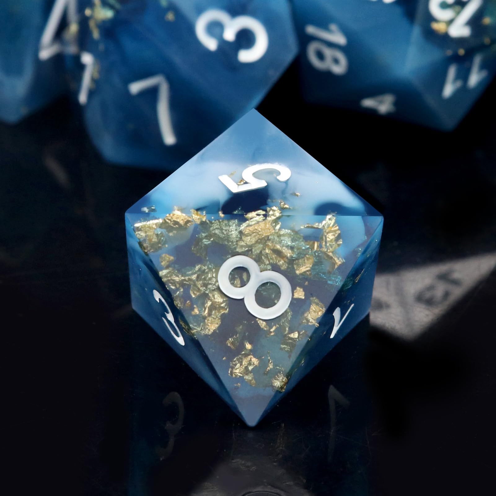 Haxtec Sharp Edge Dice Blue DND Dice Set Resin Dice with Dice Case Polyhedral D&D Dice for TTRPGs Dungeons and Dragons DND Gift-Dark Blue White Gold Foil