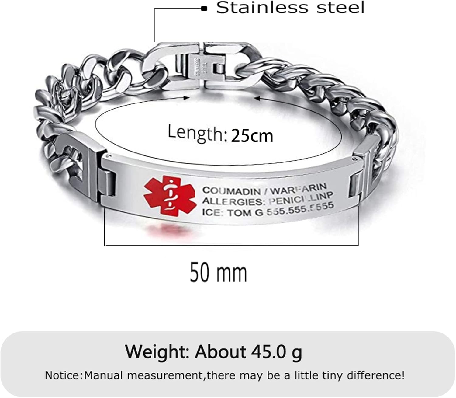 Miniatura 6 de Pulseras de identificación de alerta médica personalizadas para mujeres y hombres, pulseras médicas de emergencia para adultos, pulseras médicas