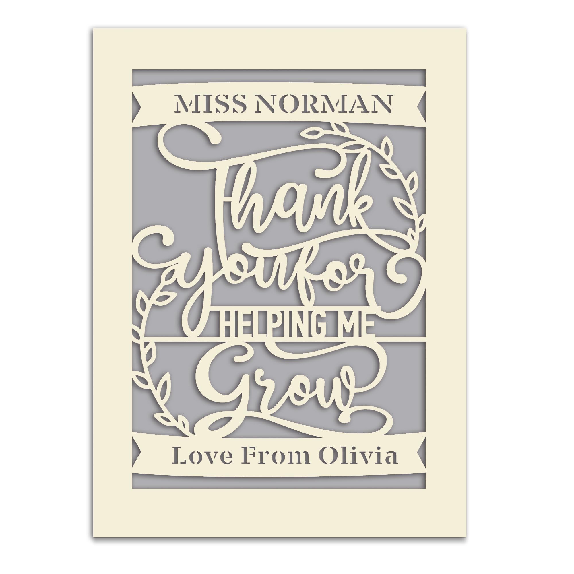Thanks for You Card Personalised Thanking Gift for Nursery Teacher Card Thank You for Helping Me Personalised Teachers Gifts of Nursery School from Adorable Student with Envelopes (Grey) — image 1