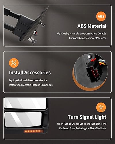 Miniatura 4 de Espejos de remolque compatibles con Ford 2004-2014 para camioneta F150, espejo lateral con luz de señal de giro calentada con alimentación ajustada,