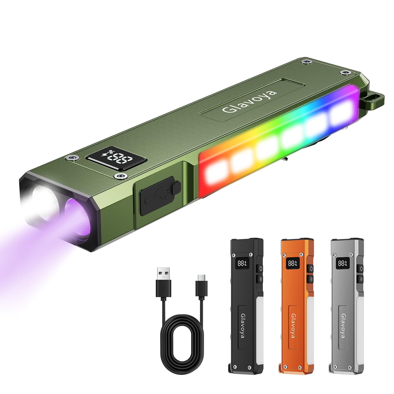 Glavoya EDC Flashlight Rechargeable,1200 Lumens Ultra Bright Flat Flashlight with 9 Modes, Portable Pocket Flash Lights with UV Light,Magnetic Flash Light for Working