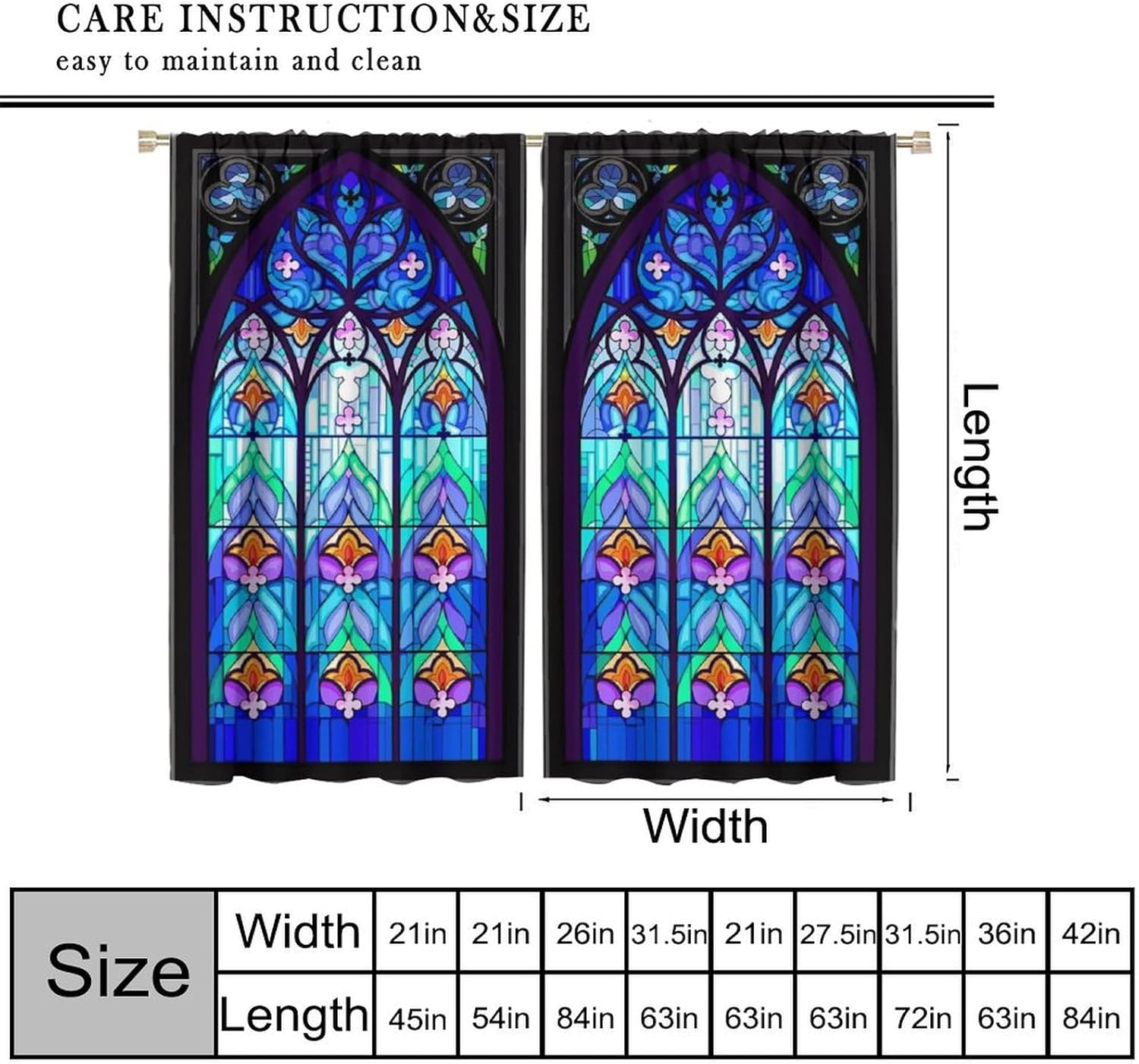 Stained Glass Window Curtains,Mid-Century Vintage Art Print Window Treatments for Bedroom Living Room Office Kitchen Middle Century Abstract Drapes 2 Panels Set,Total Size 42 x 45 Inch