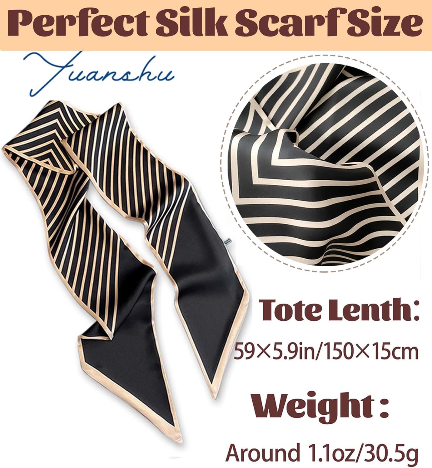 kcctoo 59" Mulberry Silk Like Head Scarf Women's Fashion Square Neck Satin Scarfs for Bag Hair Scarves Gift 59 * 5.9” - Image 4