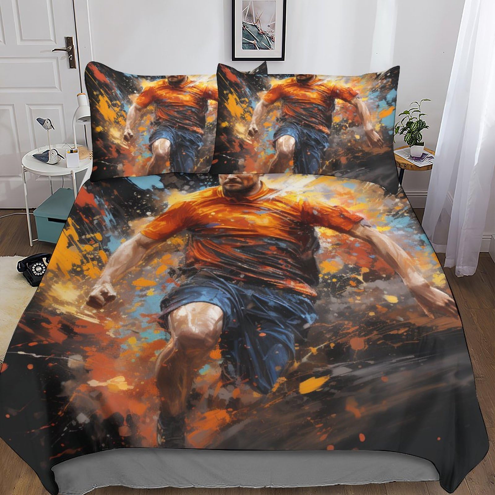 Housse de couette football double 200x200 parure de lit 3D microfibre avec taie d'oreiller