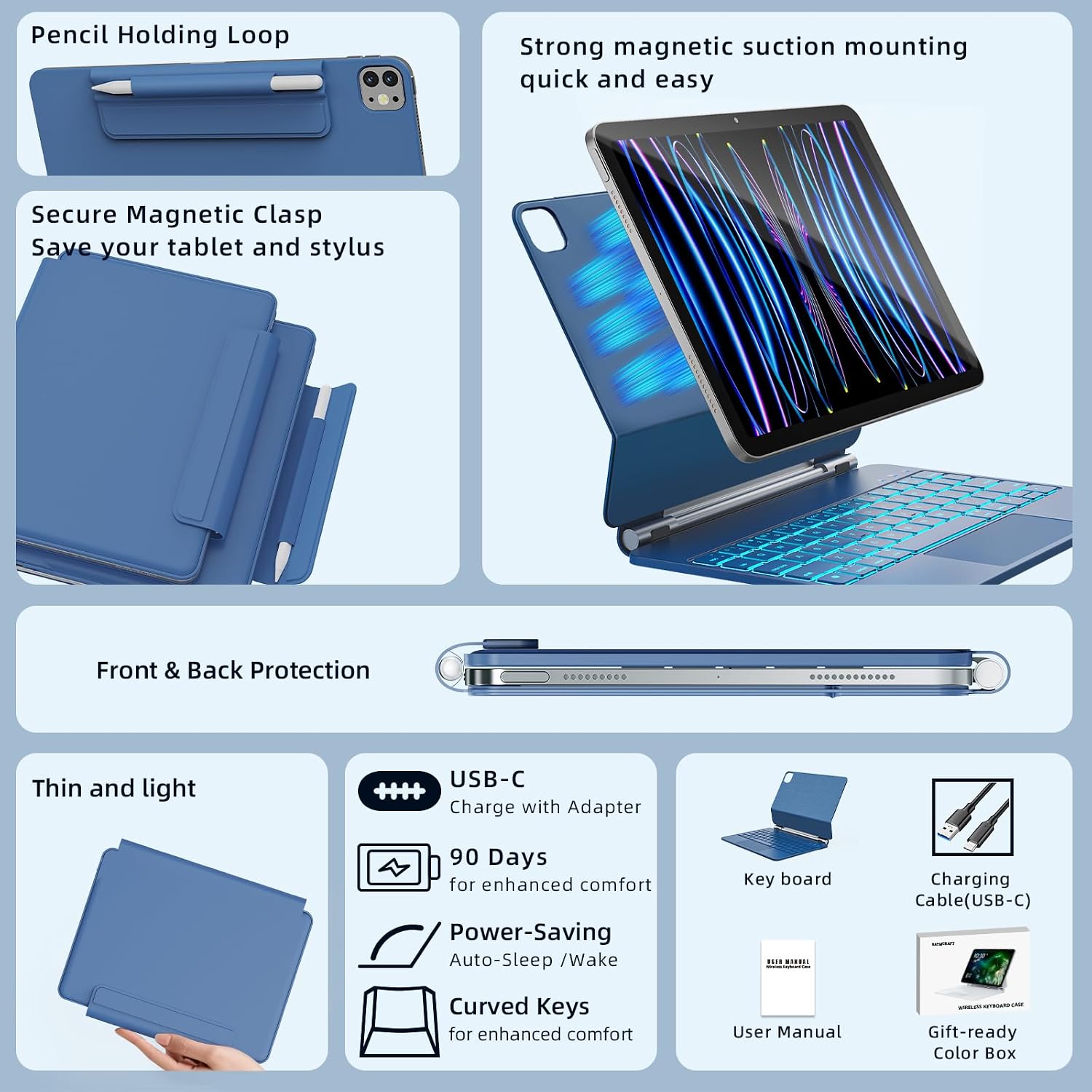 RAYMCRAFT for iPad Air 11 / Pro 11 Case Keyboard, Magnetic Floating Stand image 3