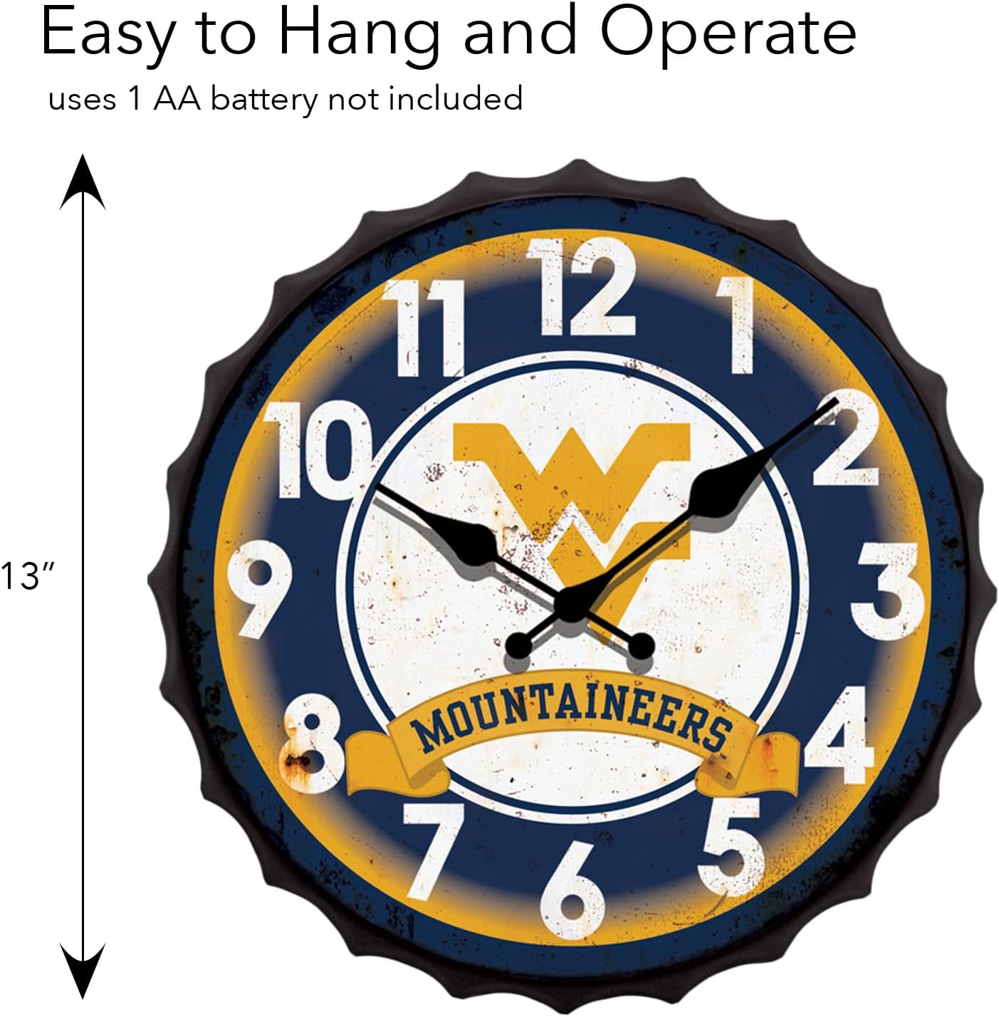 Hanna's Handiworks West Virginia University NCAA Bottle Cap Clock Vintage Metal Wall Art- Show Your Big 12 Team School Spirit in Your Man Cave, Dorm, Bedroom, College Apartment with WVU Fan Decor