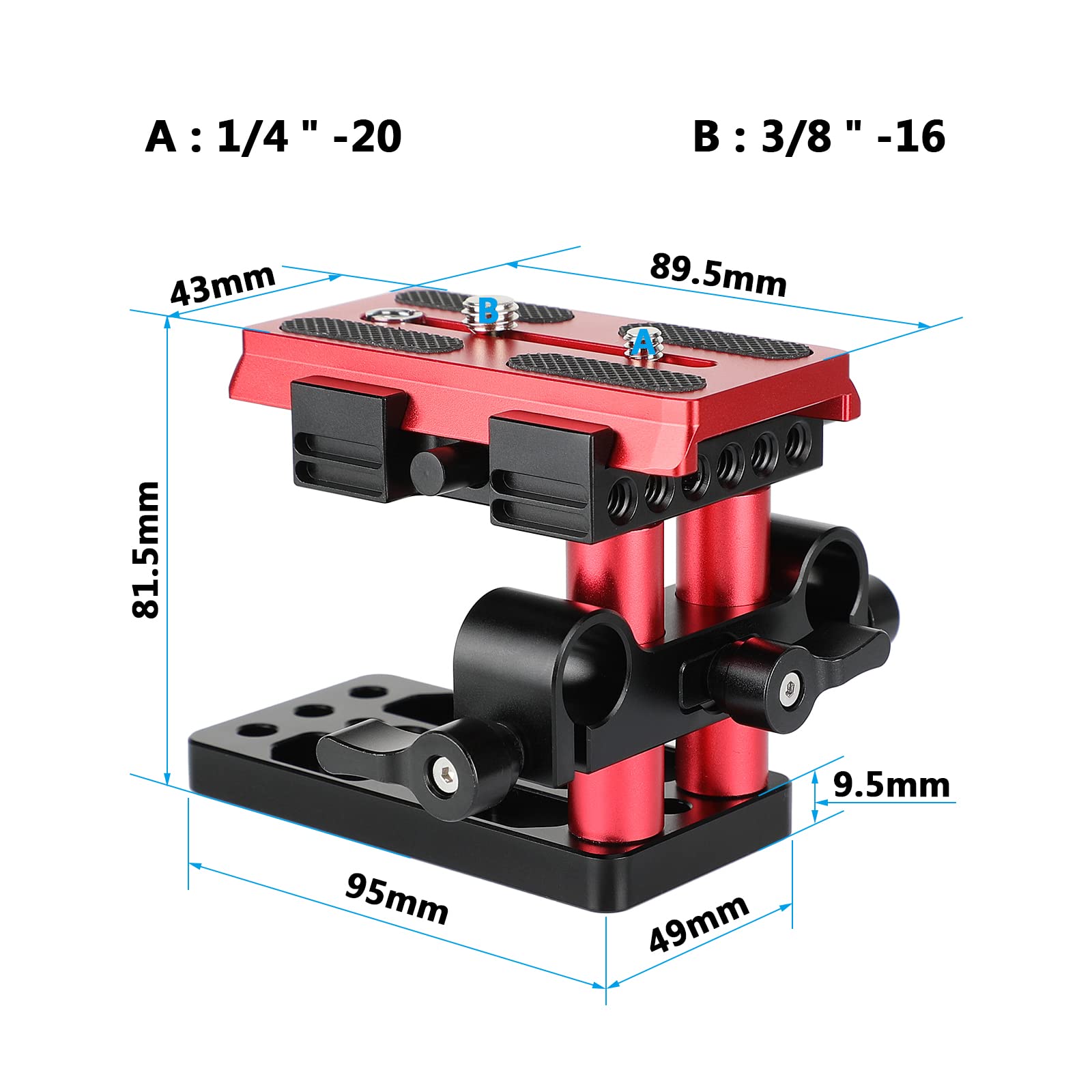 CAMVATE Montaje de placa base Manfroto de liberación rápida con bloque de riel ajustable de 15 mm para accesorio estándar Manfroto (rojo)-3015