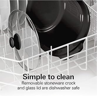 Hamilton Beach Cooker with Lid Lock, Dishwasher-Safe Crock, Stoneware, Black, 6-Quart