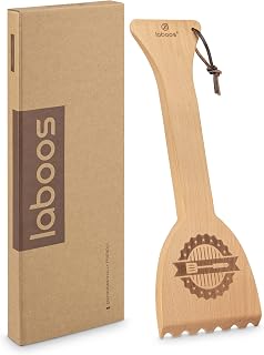 BBQ Bamboo Wooden Grill Scraper with Mini Pot, Pan & Bowl Scrapers, for Griddle and Grills, Cleans Top and Between Grill Grates,Sustainable and Safe Replacement for Wire Bristle Brush (Set of 3)