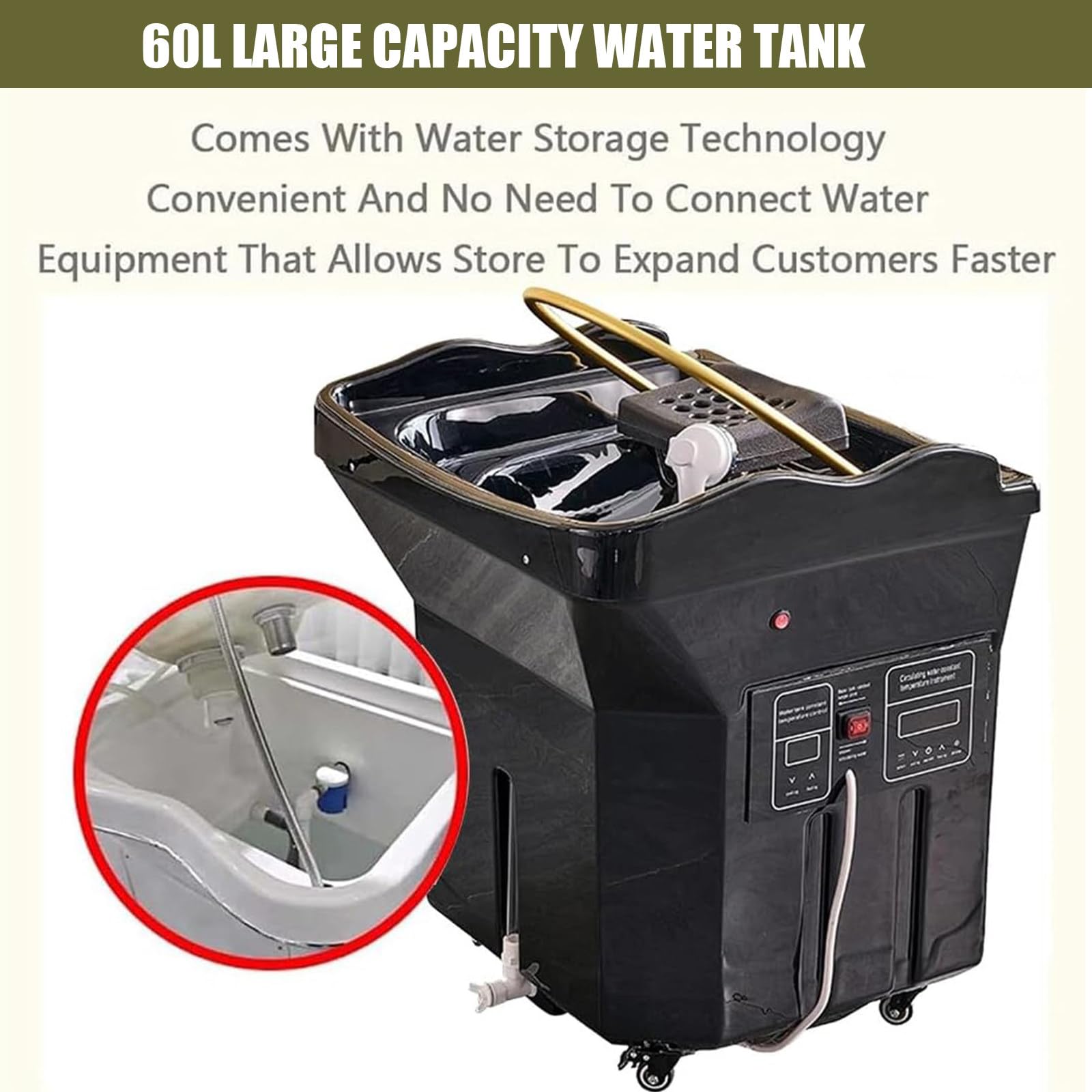 Cabezal De Lavado Extraíble para Salón De Belleza,Lavabo para Champú para Terapia De SPA con Termostato Inteligente Circulación De Agua,Lavabo Champú Circulación Agua con Tanque Agua 60 L