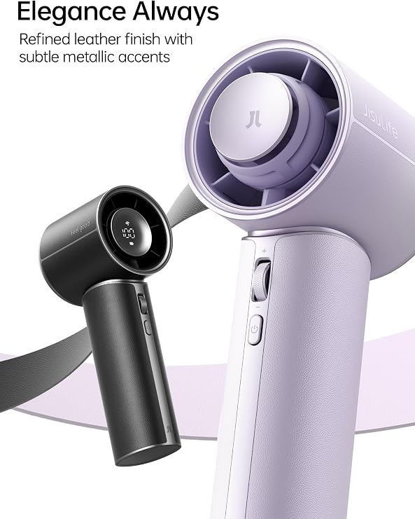 JISULIFE Handheld Fan Pro1 Mini - Scented Breeze: Elite PU Leather, Aroma Pod Innovation, 30 Hours Cooling, 100-Speed, Portable Fan for Travel, Concerts, Premium Gifts for Women Men- Velvet Black